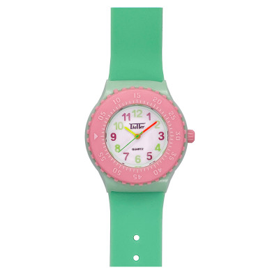 Дитячий годинник Better 004 Green-Pink-White кварцовий зі стрілочним циферблатом та силіконовим ремінцем