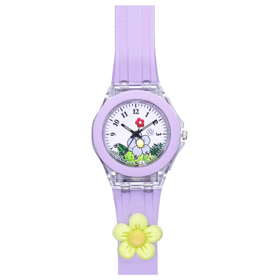 Дитячий годинник Better 005 Flowers Purple-White з фіолетовим силіконовим ремінцем та кварцовим механізмом