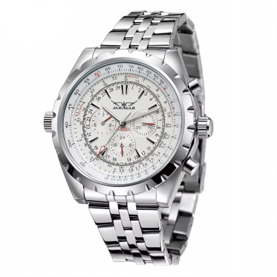 Чоловічий механічний годинник Jaragar 6905 Silver-White зі сталевим браслетом та автопідзаводом