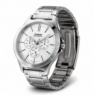 Чоловічий годинник Casio MTP-V300D-7A Classic з багатофункціональним циферблатом та металевим браслетом