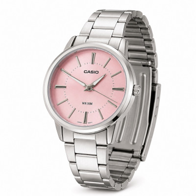 Жіночий годинник Casio LTP-1303D-4A з рожевим циферблатом та сталевим браслетом