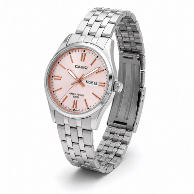 Жіночий годинник Casio LTP-1335D-4A Classic з рожевим циферблатом та сталевим браслетом