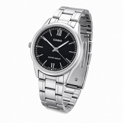 Жіночий годинник Casio LTP-V005D-1B2 Classic — Сріблястий браслет та Чорний циферблат