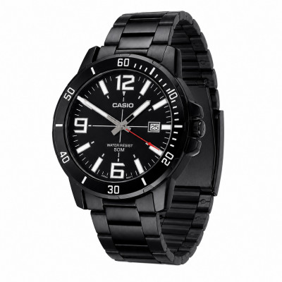 Чоловічий годинник Casio MTP-VD01B-1B з мінеральним склом та чорним металевим браслетом