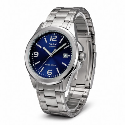 Чоловічий годинник Casio MTP-1215A-2A Classic з синім циферблатом та сталевим браслетом