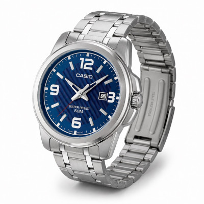 Чоловічий годинник Casio MTP-1314D-2AV — Класична модель з синім циферблатом та сталевим браслетом