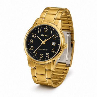 Чоловічий годинник Casio MTP-V002G-1B — класична модель у золотистому корпусі з датою