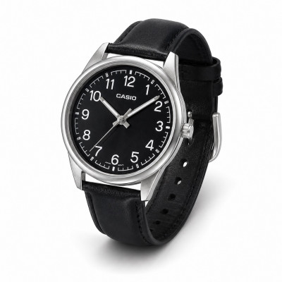 Чоловічий годинник Casio MTP-V005L-1B4 класичний з чорним шкіряним ремінцем та мінеральним склом