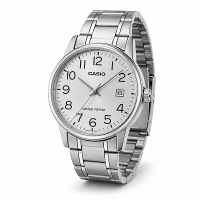Чоловічий годинник Casio MTP-V002D-7B з датою та сталевим браслетом, сріблястий циферблат