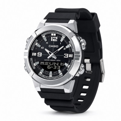 Чоловічий годинник Casio AMW-870-1A — Спортивна модель з нержавіючої сталі та стрілково-електронним циферблатом