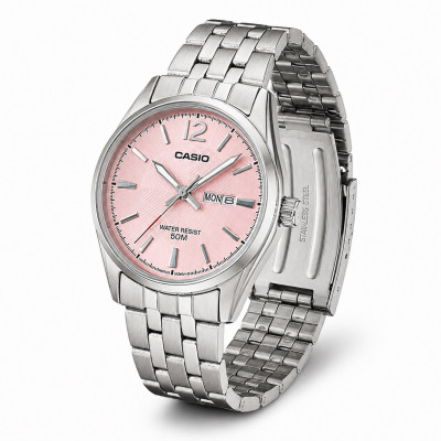 Жіночий годинник Casio LTP-1335D-5A — Класична модель з рожевим циферблатом та сталевим браслетом