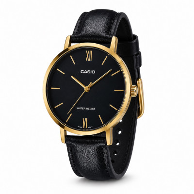 Жіночий годинник Casio LTP-VT01GL-1B Classic з чорним циферблатом та золотистим корпусом