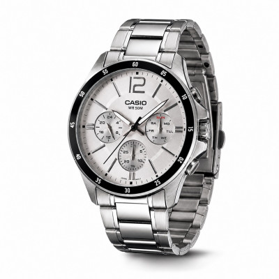 Чоловічий годинник Casio MTP-1374D-7A — класична модель зі сріблястим циферблатом та металевим браслетом