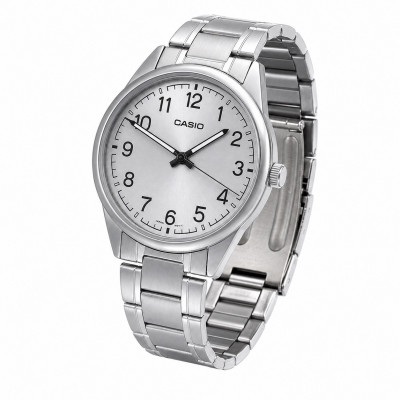 Чоловічий годинник Casio MTP-V005D-7B4 класичний зі сріблястим циферблатом та металевим браслетом