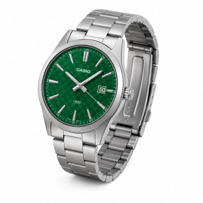Чоловічий годинник Casio MTP-VD03D-3A1 з зеленим циферблатом та сталевим браслетом