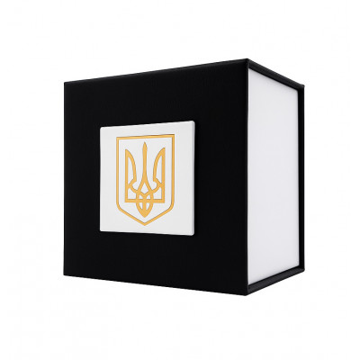 Подарункова коробочка Boxes для годинника чорно-біла з золотим тризубом (SKU: 1000-0374)