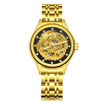 Чоловічий механічний годинник Winner 8222 Gold-Black Steel з автопідзаводом та сталевим браслетом