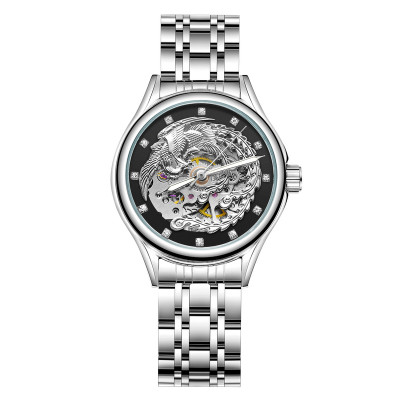 Чоловічий механічний годинник Winner 8222 Silver-Black Steel з автопідзаводом та сталевим браслетом