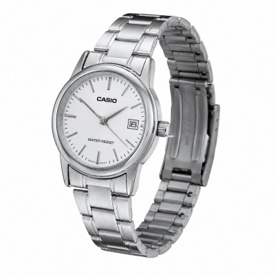 Жіночий годинник Casio LTP-V002D-7A з календарем, класичний сріблястий браслет