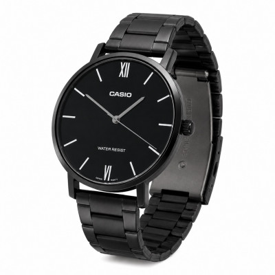 Чоловічий годинник Casio MTP-VT01B-1B з мінеральним склом та чорним сталевим браслетом
