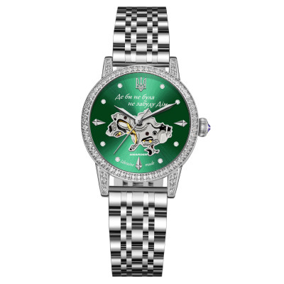 Жіночий механічний годинник Awarder 049 Silver-Green з автопідзаводом та мінеральним склом