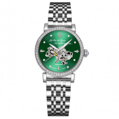 Жіночий механічний годинник Awarder 047 Silver-Green з автопідзаводом та зеленим циферблатом