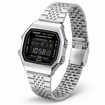 Чоловічий годинник Casio ABL-100WE-1B з Bluetooth та крокоміром, сріблястий браслет