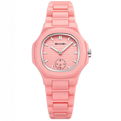 Жіночий наручний годинник Skmei 2678PK Pink з рожевим нейлоновим ремінцем та мінеральним склом
