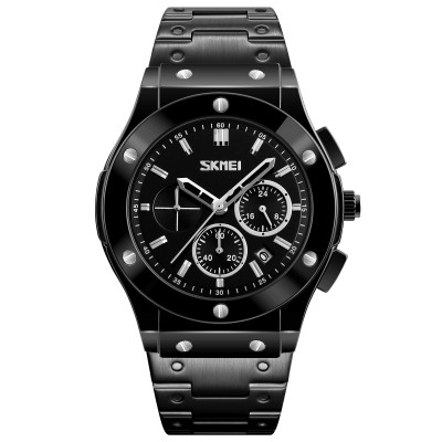 Чоловічий годинник Skmei 9157SBK Black-Steel з хронографом та сталевим браслетом