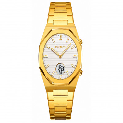 Чоловічий годинник Skmei 2703GDSI Gold-Silver з комбінованим циферблатом та металевим браслетом