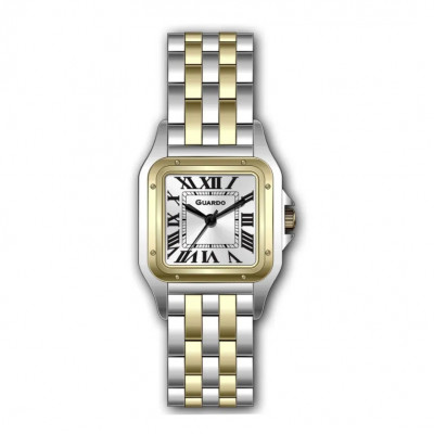 Жіночий наручний годинник Guardo 012825-8 Silver-Gold з прямокутним корпусом та металевим браслетом