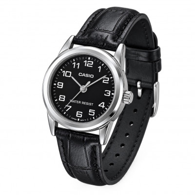 Жіночий годинник Casio LTP-V001L-1B — Класична модель з чорним шкіряним ремінцем та мінеральним склом