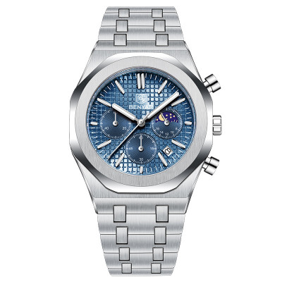 Чоловічий годинник Benyar BY-5228M Silver-Blue з хронографом та сталевим браслетом