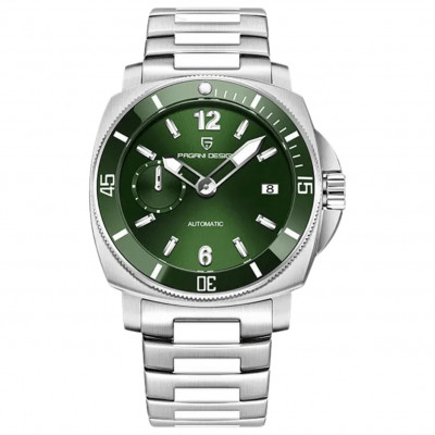 Чоловічий годинник Pagani Design PD-1820 Silver-Green Steel з сапфіровим склом та автопідзаводом