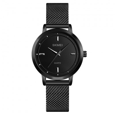 Жіночий класичний годинник Skmei 1528BK Black з металевим браслетом та мінеральним склом