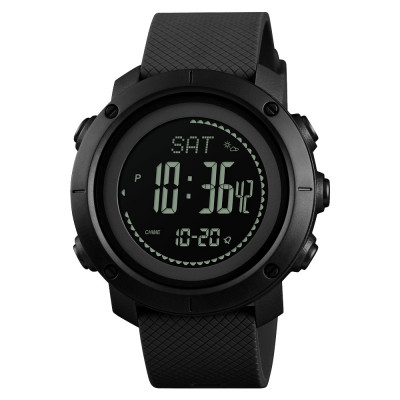 Чоловічий тактичний годинник Skmei 1427BK Black з компасом, крокоміром та підсвічуванням