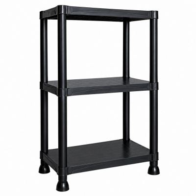 Стелаж пластиковий PRIMA HOME (92,5 х 60 х 30 см) 3 полиці, навантаження 120 кг, для дому складу гаража підвалу (Чорний)