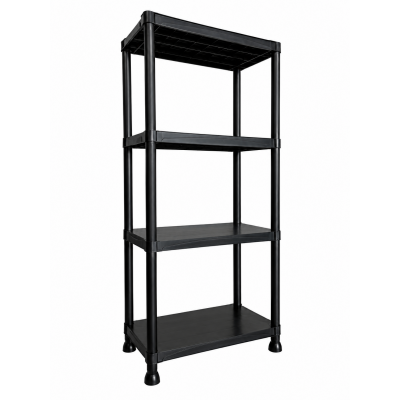 Стелаж пластиковий PRIMA HOME (133,5 х 60 х 30 см) 4 полиці, навантаження 160 кг, для складу гаража підвалу (Чорний)