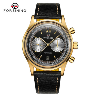 Чоловічий механічний годинник Forsining 6921 Gold-Black з автопідзаводом та люмінесцентним підсвічуванням