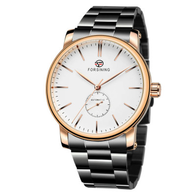 Чоловічий механічний годинник Forsining 8214 Rose Gold-White з автопідзаводом та люмінесцентною підсвіткою