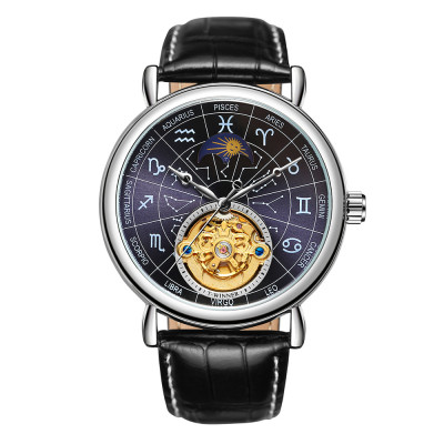 Чоловічий механічний годинник Winner 8271 Silver-Blue з автопідзаводом та шкіряним ремінцем