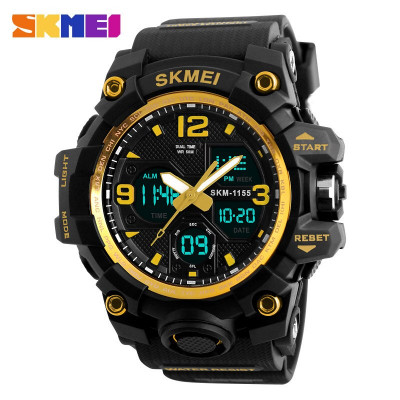 Чоловічий спортивний годинник Skmei 1155 Black-Gold з комбінованим циферблатом та підсвічуванням
