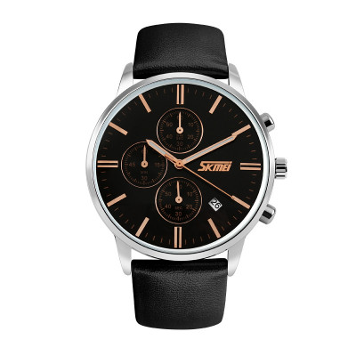Чоловічий годинник Skmei 9103BKBK Black-Black з хронографом та шкіряним ремінцем