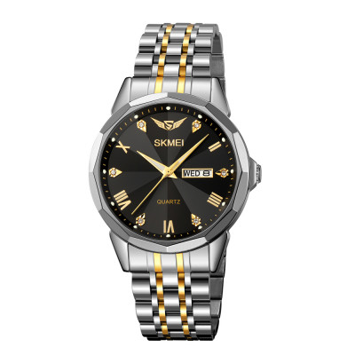 Чоловічий годинник Skmei 2291TGDBK Silver-Gold-Black з мінеральним склом та сталевим браслетом