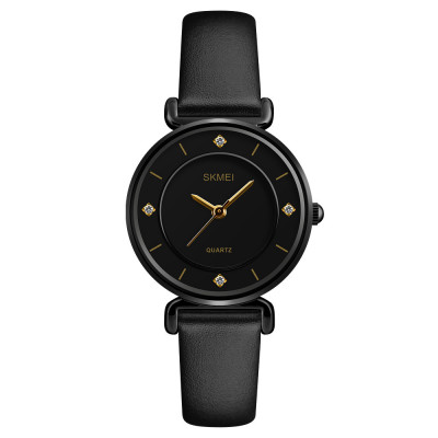 Жіночий годинник Skmei 1330LBK Black у класичному стилі з чорним шкіряним ремінцем та мінеральним склом
