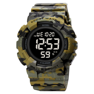 Чоловічий тактичний годинник Skmei 2081CMAGBK Camo Green-Black з електронним циферблатом та підсвіткою