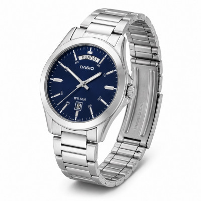 Чоловічий годинник Casio MTP-1370D-2A2 Classic з синім циферблатом та сталевим браслетом