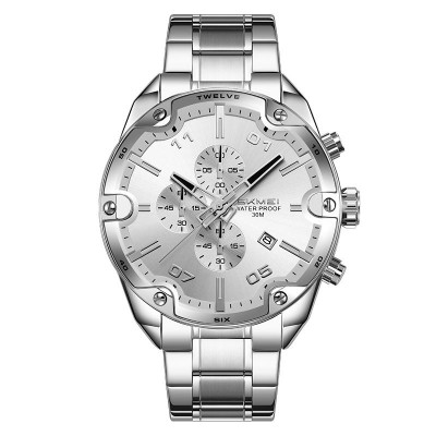 Чоловічий класичний годинник Skmei 9387SISI Silver-Silver з хронографом та металевим браслетом