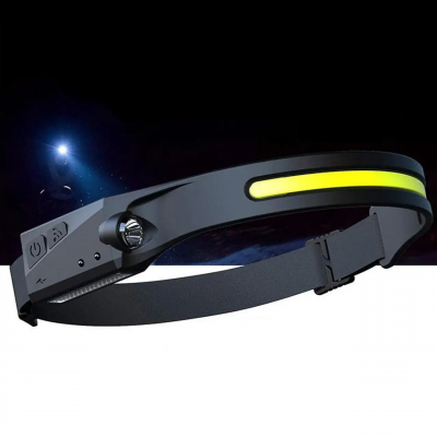 Легкий налобный фонарь LED+COB с датчиком движения и красным светом (черный)