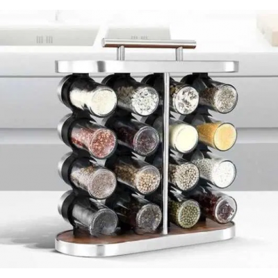 Карусель для специй набор для специй 16 емкостей Stainless steel and wood / органайзер для хранения специй